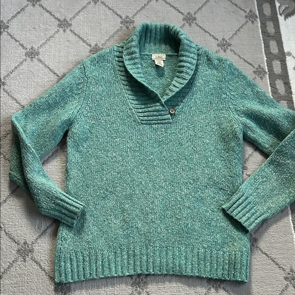 L.L. Bean Teal Knit Wool Blend Sweater - Picture 1 of 6